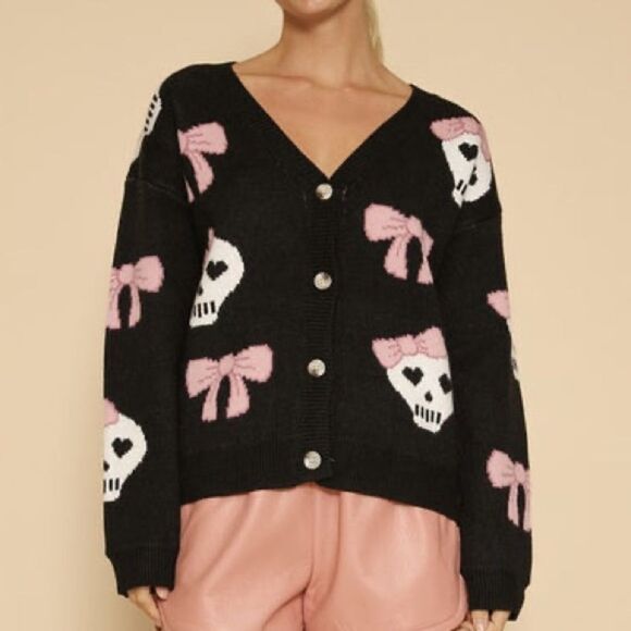 miss sparkling Sweaters - MISS SPARKLING Halloween Pink Skull Bows Cardigan LARGE Boutique